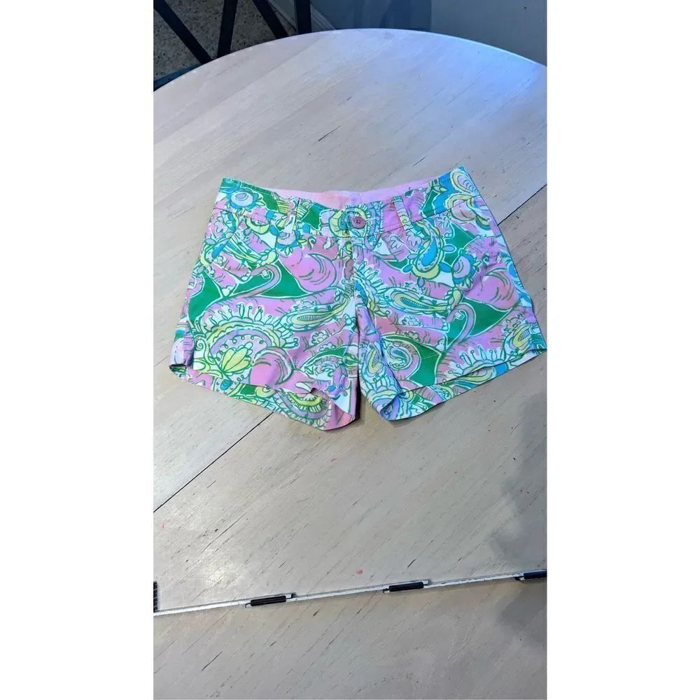 LILLY PULITZER CALLAHAN SHORTS PINK GREEN ELEPHANT CHIN CHIN WOMENS SZ 0